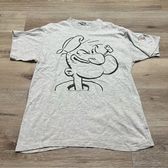 Vintage 90s Popeye Cartoon Character Face T-Shirt Men's Size Large 1994 Gray - Picture 1 of 9